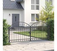 Puerta de valla ASSEN 301 x 175,5 cm, acero gris, con cerradura, puerta de | Diseño en U, estructura de acero, gancho de candado, aspecto moderno, jardín y terraza, paño húmedo limpio