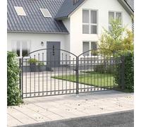 Puerta de valla de acero 401 x 200 cm gris con cerradura, puerta de jardín | Estructura de acero en U para jardín y patio, fácil limpieza, gancho de seguridad