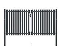 Puerta de Valla de Doble Hoja, Puerta Exterior de Acero con Recubrimiento en Polvo, Diseño Moderno con Cerradura y Manija, para Jardín, Entrada o Cerramiento, Color Antracita, 306 x 220 cm