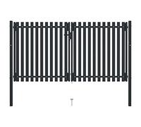 Puerta de Valla de Doble Hoja, Puerta Exterior de Acero con Recubrimiento en Polvo, Diseño Moderno y Seguro con Cerradura, para Jardín, Entrada o Cerramiento, Color Antracita, 306 x 200 cm