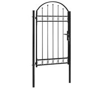 Puerta de Valla Exterior con Arco, Cancela de Jardín en Acero con Polvo de Recubrimiento, Resistente a la Corrosión, con Cerradura y Postes Incluidos, Jardín o Patio,Negro, 100 x 175 cm