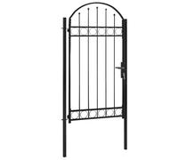 Puerta de Valla Exterior, Puerta de Jardín con Arco Superior de Acero y Recubrimiento en Polvo, Diseño con Refuerzos Horizontales y Cerradura Incorporada, para Jardín,Negro, 100 x 250 cm
