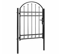 Puerta de Valla para Jardín, con Diseño de Arco Superior en Acero, Puerta Exterior Resistente, Cancela de Valla con Cerradura y Postes, Ideal para Jardín, Patio o Entrada, Color Negro, 100 x 125 cm