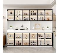 Puerta de Vitrina de Cristal, 200 cm de Alto, Vitrina Blanca con Luces LED, estantería multialmacenamiento para Colecciones, Dormitorio, salón, Oficina, Marco de Puerta Blanco - Negro