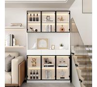 Puerta de Vitrina de Cristal, 200 cm de Alto, Vitrina Blanca con Luces LED, estantería multialmacenamiento para Colecciones, Dormitorio, salón, Oficina, Marco de Puerta Blanco - Negro