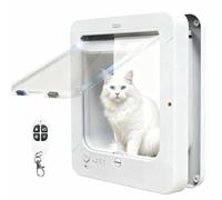Puerta Electrónica para Gatos, Puerta Inteligente para Mascotas con Microchip, con 2 Llaves de Collar y Control Remoto, Cierre de 4 Maneras, Desbloqueo Automático, Tamaño de Apertura: 7 7/8" X White