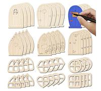 Puerta en miniatura, 48 PC Puerta de hadas Puertas de hadas de madera para árboles sin terminar Mini Window Hairy House Kit Diy Accesorios de jardín de hadas, Estatuas de Tipo 1
