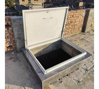 Puerta escotilla de acero blanco - Acceso de seguridad impermeable a prueba de óxido para sótanos, terrazas y bóvedas de sótano con asa y riel (tamaño interior: 79 x 51 cm, tamaño exterior: 91 x 61 cm