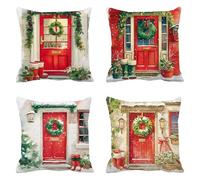 Puerta Funda Cojin 55 x 55 Juego de 4 Rojo Cojines Sofa Terciopelo Funda de Almohada Cojines Decorativos, Cojin Infantil Pillow Case Cuadrado Cushion Covers Almohada Sofa, Home Decoration a-614