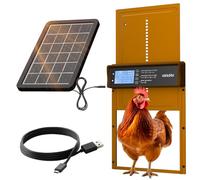 Puerta Gallinero Automatica Solar - Pantalla LCD - Puerta Automatica Gallinero con Mando a Distancia, Sensor de luz y Temporizador - Función Anti-pellizco - 5 años protección - Marrón