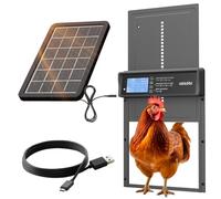 Puerta Gallinero Automatica Solar - Pantalla LCD - Puerta Automatica Gallinero con Mando a Distancia, Sensor de luz y Temporizador - Función Anti-pellizco - 5 años protección - Gris