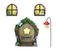 Puerta luminosa de hadas para árboles, juego de 4 piezas de jardín para accesorios de decoración, ventanas y puertas mágicas para exteriores, césped y plantas en maceta, escultura fantástica para los