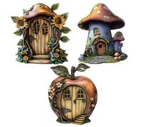 Puerta Mágica para Árbol | Miniatura de Madera Plana para Hadas,3 Accesorios Rústicos de Cuento para Decoración de Pared, Jardín, Estantería o Casita de Árbol Infantil