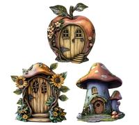 Puerta Mágica para Árbol,Puerta de Hadas de Madera 2D en Miniatura - Accesorios de Cuento Rústicos 3 Unidades para Decorar Pared, Casa Infantil, Estantería, Árbol y Jardín