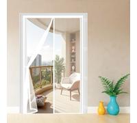 Puerta Magnética 108 x 159 cm Cierre Automático con Imanes y Pesos, Taladrar Fácil de Instalar Mantiene Cortinas Antimoscas Puerta Exterior con Iman para Balcón, Cocina, Blanco