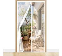 Puerta Magnética 113 x 252 cm Cierre Automático con Imanes y Pesos, Taladrar Fácil de Instalar Mantiene Ensanchada y Engrosada Cortina Mosquitera para Dormitorio, Blanco