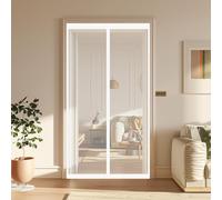 Puerta Magnética 115 x 150 cm Junta Magnética de Arriba a Abajo, sin Taladrar, Transpirables, Resistente Al Viento Cortinas Antimosquitos para Puerta Exterior, Blanco