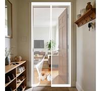Puerta Magnética 118 x 160 cm Junta Magnética de Arriba a Abajo, sin Taladrar, Transpirables, Resistente Al Viento Puerta Mosquitera para Corredera, Blanco