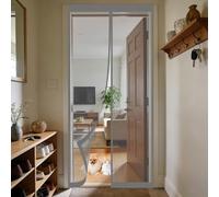 Puerta Magnética 118 x 240 cm Junta Magnética de Arriba a Abajo, sin Taladrar, Transpirables, Resistente Al Viento Puerta Mosquitera para Corredera, Gris