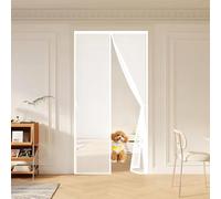 Puerta Magnética 135 x 210 cm Cierre Automático con Imanes y Pesos, Taladrar Fácil de Instalar Mantiene Magnetica Corredera Cortina, Tela Mosquitera Proteger a su Familia, Blanco
