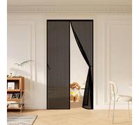 Puerta Magnética 138 x 202 cm Cierre Automático con Imanes y Pesos, Taladrar Fácil de Instalar Mantiene Magnetica Corredera Cortina, Tela Mosquitera Proteger a su Familia, Negro
