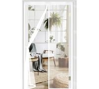 Puerta Magnética 143 x 184 cm Cierre Automático con Imanes y Pesos, Taladrar Fácil de Instalar Mantiene, Versión Actualizada Puerta para Balcón, Cocina, Blanco