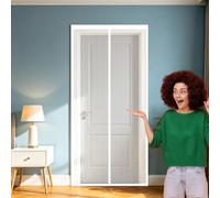Puerta Magnética 145 x 200 cm Cortina Magnética para Puertas Cierre Magnético de Arriba a Abajo, Automáticamente, Mantiene El Aire Fresco, para Patio Balcón, Blanco