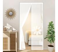 Puerta Magnética 60 x 180 cm Cierre Automático con Imanes y Pesos, Taladrar Fácil de Instalar Mantiene Cortina Mosquitera Puerta Exterior para Dormitorio, Blanco