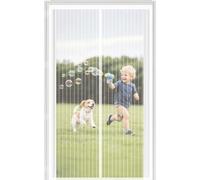 Puerta Magnética 81 x 260 cm Cierre Automático con Imanes y Pesos, Taladrar Fácil de Instalar Mantiene Cortina Mosquitera Puerta Corredera para Dormitorio, Blanco