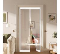 Puerta Magnética 90 x 140 cm Junta Magnética de Arriba a Abajo, sin Taladrar, Transpirables, Resistente Al Viento Anti Mosquito Insecto Mosquiteras para Puerta Corredera, Blanco