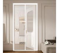 Puerta Magnética 93 x 225 cm Cierre Automático con Imanes y Pesos, Taladrar Fácil de Instalar Mantiene Mosquiteras para Ventanas para Puertas para Dormitorio, Blanco