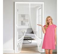 Puerta Magnética 96 x 241 cm Se Cierra Automáticamente Cortinas Mosquitera Puerta Lejos de Los Mosquitos para Puertas de Salón Balcón Corredor, Blanco