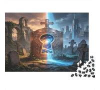 Puerta Misteriosa de Cerradura Puzzle de 1000 Piezas Papel para Adultos Ruinas Fantásticas y Ciudad Futurista Juego de Puzzle 1000 Piezas Familia Relajante Decoración Regalo 52x38cm/1000pcs