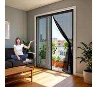 Puerta Mosquitera 160 x 250 cm Mantiene El Aire Fresco Dentro y Los Bichos Fuera, Cinta Mágica, Imanes Cierre Automático, Cortina de Red con Imán, Mosquitera para Puerta para Balcón/Patio, Negro