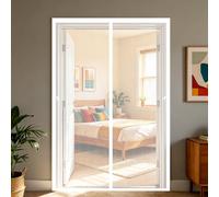 Puerta Mosquitera 65 x 195 cm Cortinas Mosquiteras para Puertas Cierre Automático de Arriba a Abajo, Mantiene El Aire Fresco Dentro y Los Bichos Fuera, para Patio Balcón, Blanco