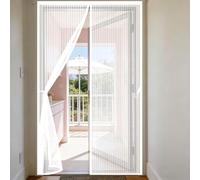 Puerta Mosquitera 90 x 115 cm Cortina Protección Contra Insectos Cierre Magnético de Arriba a Abajo, Automáticamente, Mantiene El Aire Fresco, para Patio Balcón, Blanco