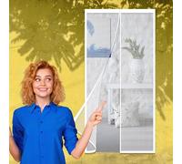 Puerta mosquitera magnética de 154 x 194 cm, fácil instalación, sin perforaciones, para balcón y patio, barrera de malla blanca para sala de estar, solución de puerta a prueba de insectos