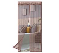 Puerta mosquitera magnética de 85 x 180 cm, parte superior de 4 cm de ancho, cortina de puerta con ribete de encaje, color marrón, fácil de instalar, con gancho y bucle de marco completo, puertas