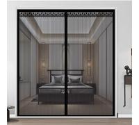 Puerta mosquitera magnética Mosquitera Magnética Manos Libres, Puerta Corrediza Doble Negra, Cierre Automático, Puerta Ligera Para Patio O Balcón, Malla Con Imanes Fuertes.(Black WXH,76x185cm)