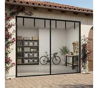 Puerta Mosquitera Magnética Para Garaje, Red De Fibra De Vidrio Negra Con Correas Enrollables, Cierre Automático Manos Libres, Base Ponderada, Fácil Montaje Para Cochera Y Porche