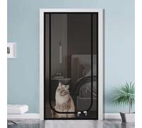 Puerta mosquitera reforzada for gatos, mosquitera for gatos, malla mosquitera con cremalleras bidireccionales, resistente a prueba de mascotas, puerta mosquitera extraíble(Black,90x210cm)