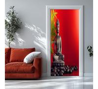 Puerta Mural 3D Meditación Piedra 80x210 cm Rojo Autoadhesivo Dormitorio Sala De Estar Baño Cocina, Calcomanía Arte Pegatina Puerta Película Cartel Impermeable