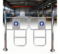 Puerta oscilante de metal con cierre automático para patios y almacenes, puerta de entrada manual de acero inoxidable abierta a 90°, valla industrial duradera con montaje en poste (170 cm x 100 cm)