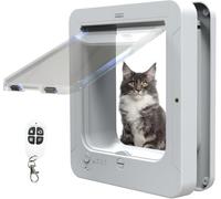 Puerta para Gatos Deluxe Mart, Gatera con Microchip, Entrada Selectiva, con 2 Collares Sensores Y 1 Mando A Distancia, Puerta con Microchip para Gatos Y Perros Pequeños, Tamaño De La Abertura A