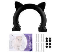 Puerta para Gatos, diseño sin barreras, Interior con Forma de Cabeza de Gato, Puerta de plástico para Paso de Gato con patrón de Hueso de pez (8,9 x 10,4 x 2,2 Pulgadas)(Negro)
