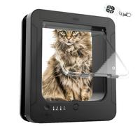 Puerta para gatos inteligente con microchip, 2 collares RFID y control remoto, cierre de 4 vías, resistente a la intemperie, para gatos y perros pequeños, fácil instalación, funcionamiento silencios