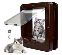 Puerta para mascotas con microchip, gatera inteligente con control remoto para collares, cerradura de 4 vías, sensor de entrada automático para gatos y perros pequeños, resistente a la intemperie, 7