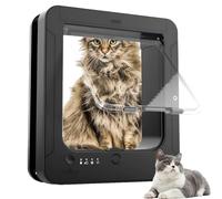 Puerta para mascotas con microchip, gatera inteligente con control remoto para collares, cerradura de 4 vías, sensor de entrada automático para gatos y perros pequeños, resistente a la intemperie, 7