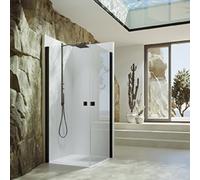 Puerta pivotante de 4 esquinas con marco parcial HÜPPE SolvaPro, montaje a la derecha, anchura: 80 cm, alto: 200 cm, 7T1201123322, Cabinas de ducha: Color de perfil Vidrio Black Edition ESG transparen