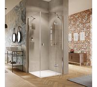 Puerta pivotante HÜPPE Solva con segmento fijo, parcialmente enmarcada, fijación derecha, anchura 800mm, alto 2000mm, S20401123373, Cabinas de ducha: Color de perfil Negro Edition Cristal ESG Privatim